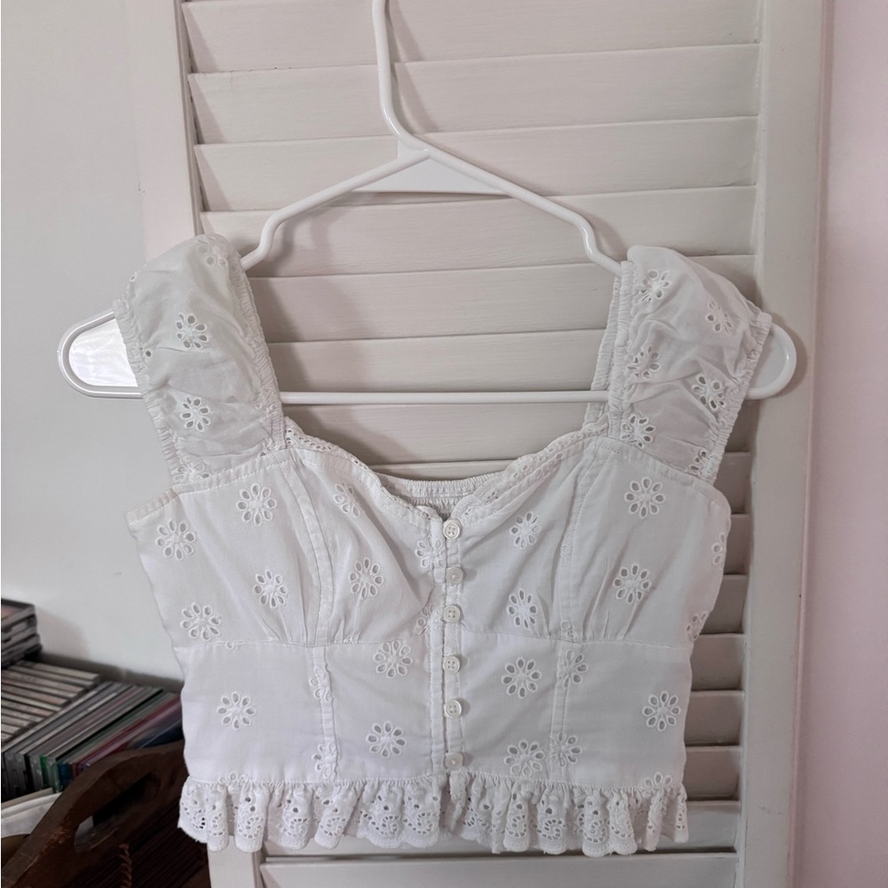 Hollister White Eyelet Crop Top Blouse